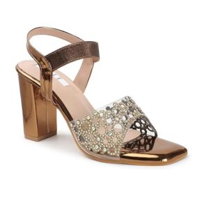 ELLE women's Square Toe Block heel sandal with Ankle-strap