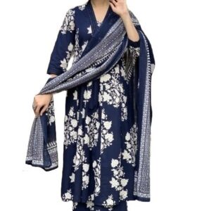 Nermosa Women Printed A-Line Kurta Pant With Dupatta