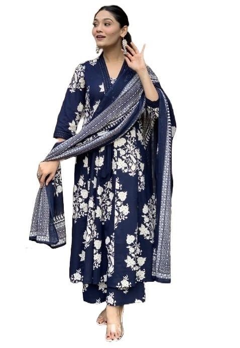 Nermosa Women Printed A-Line Kurta Pant With Dupatta