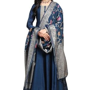 Silk Anarkali Suit Set with Jacquard Dupatta