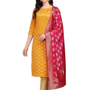 Cotton Silk Blend Straight Kurta with Banarasi Silk Dupatta
