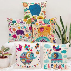 Multicolour Elephant Print Cushion Cover