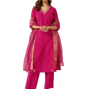 Pink Chanderi A-Line Suit