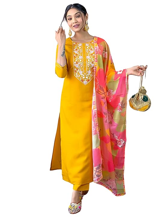 Trending Yellow Rayon Suit