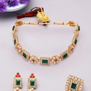 Zaveri Pearls Red Green Necklace Set