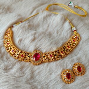 Gold Plated Ruby Stone Necklace
