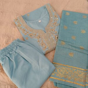 Sea Green Embroidered Straight Kurta Set