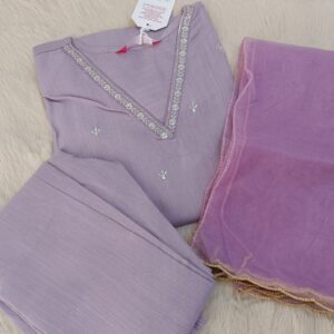 Lavender Embroidered Straight Kurta Set