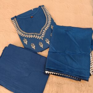 Blue Embroidered Straight Kurta Set
