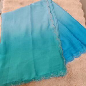 Sky Blue Satin Saree With Stone Work Border