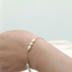 Dainty Pearl Bracelet with Gold Finish