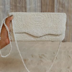 Party Wear White Beaded Clutch