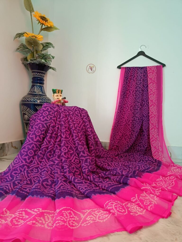 Diamond chiffon Bandhani Print Saree