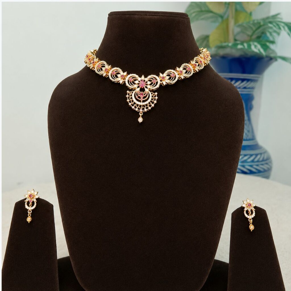 AttirewithEvara CZ Stone Necklace Set