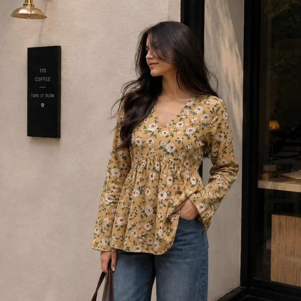 Flower Print Pleated Kurti