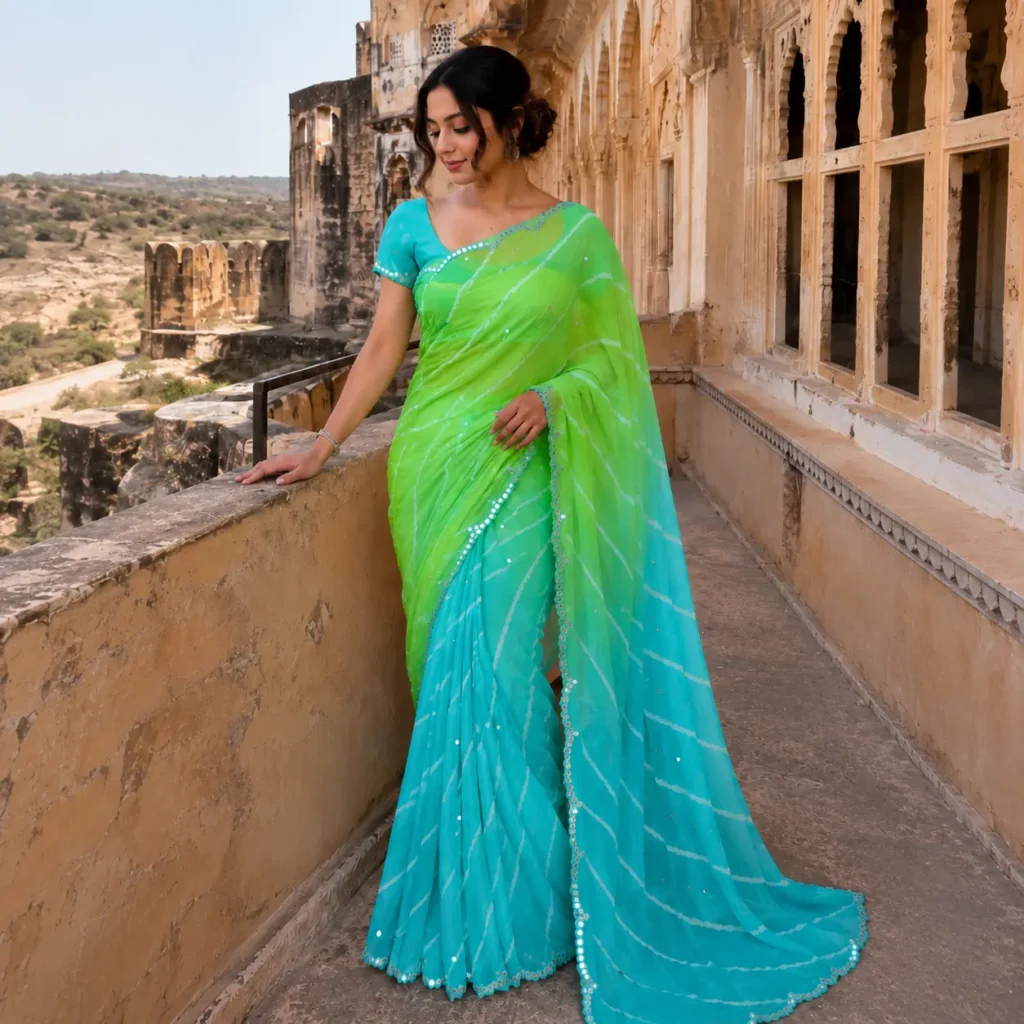 Mirror Work Lehariya Saree