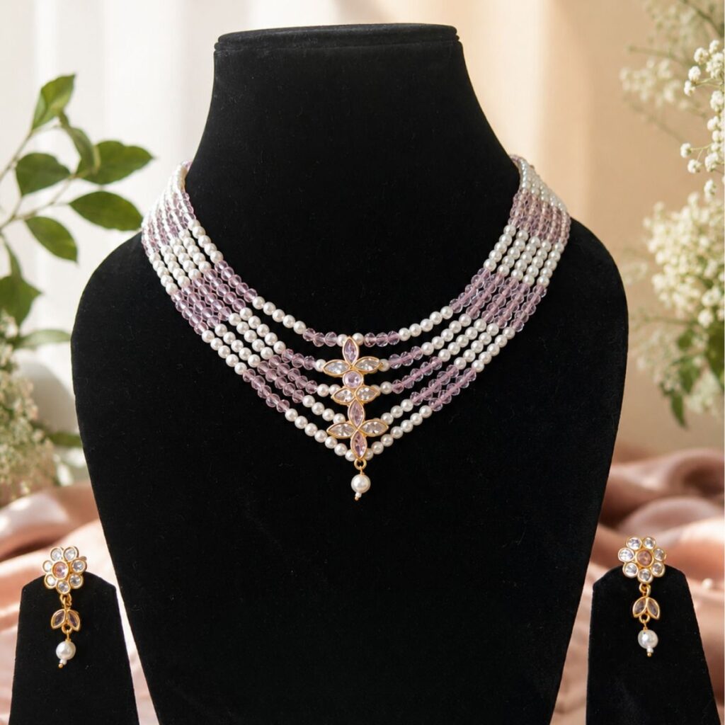AttireWithEvara Multilayer Pink  Beads Set