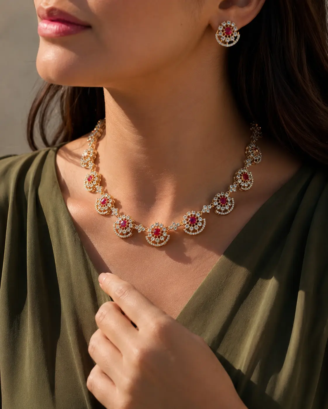 Crystal Flower Necklace Set - Image 2