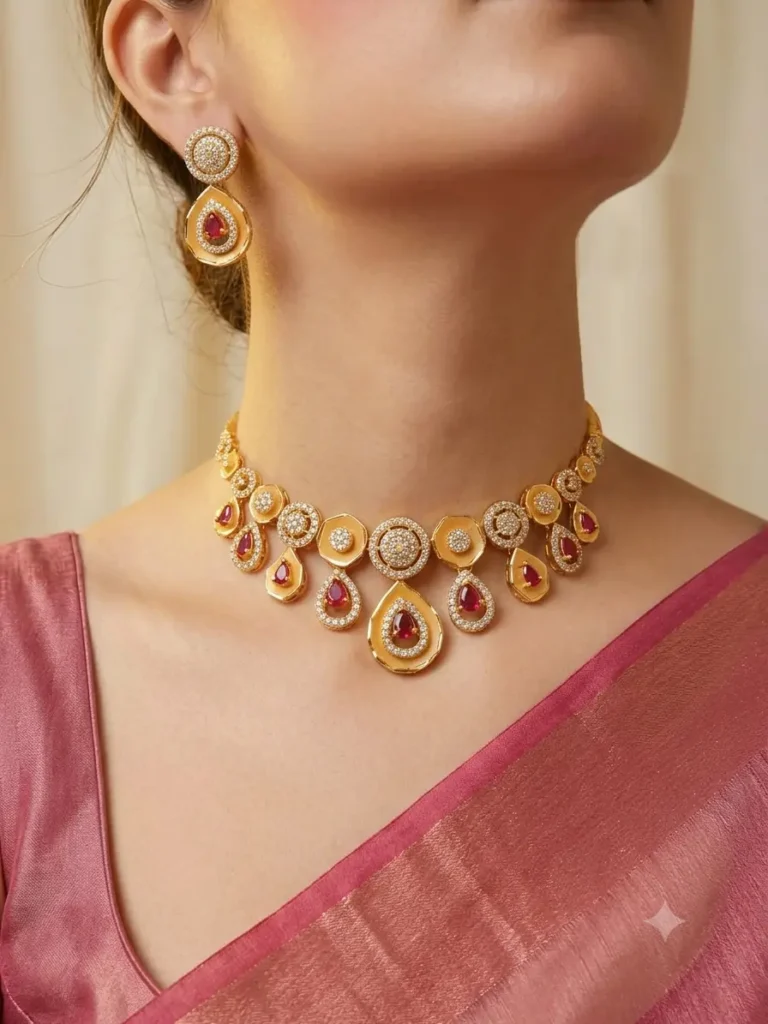 Alloy gold ruby necklace set