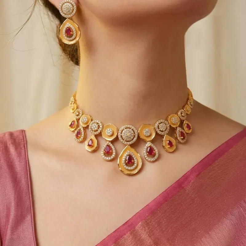 Alloy gold ruby necklace set