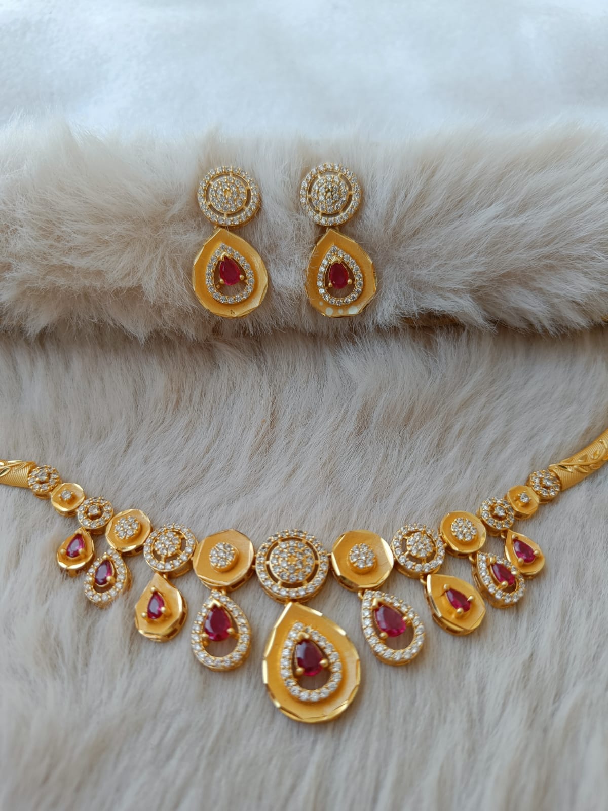 Gold Plated Ruby Drop Necklace Set - Image 2