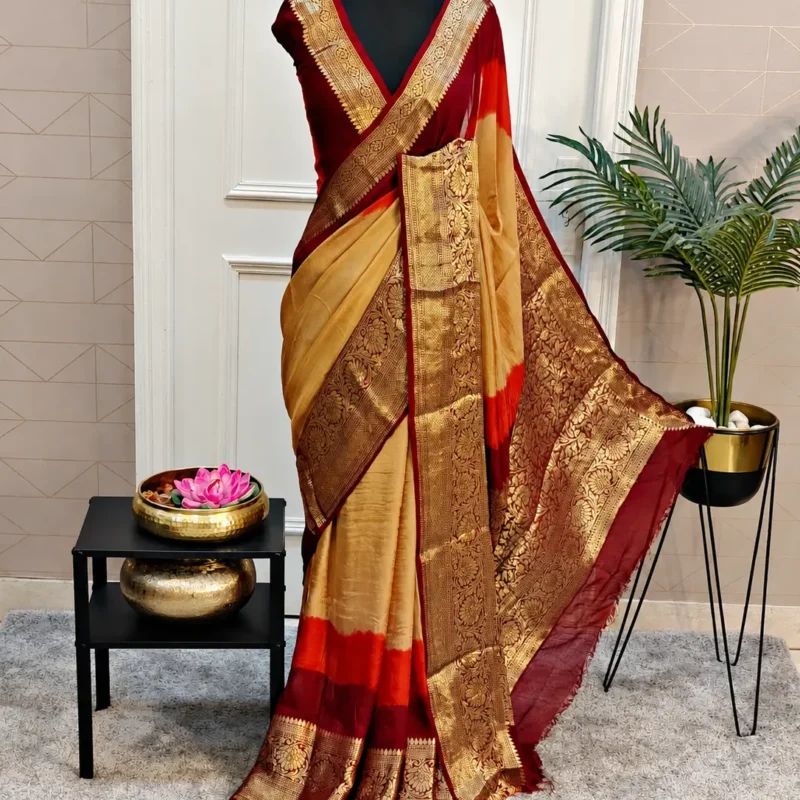 Kanjivaram Bandhani Teen Danii Saree