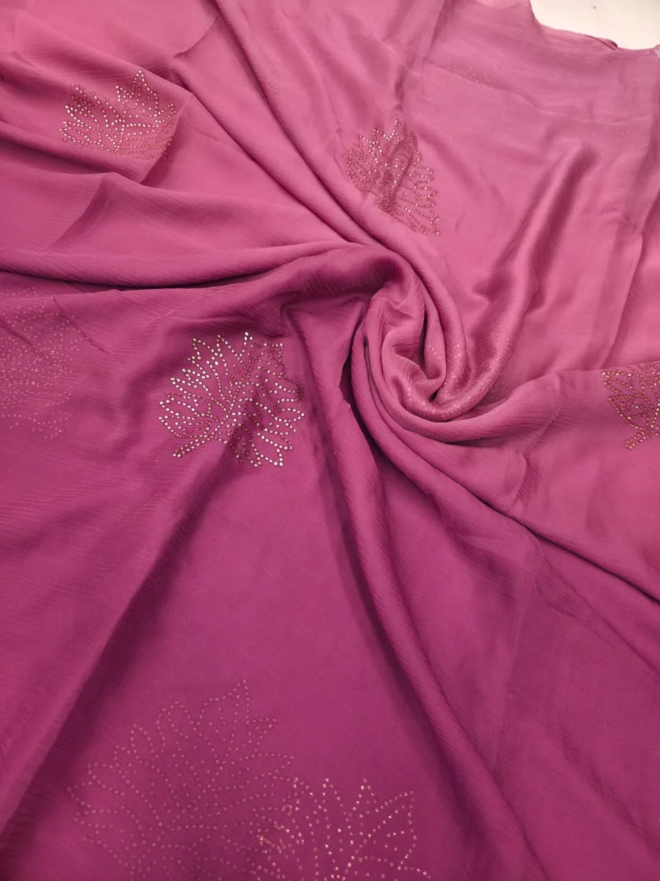 Pink Mauve Pure Chiffon Mukaish Work Saree